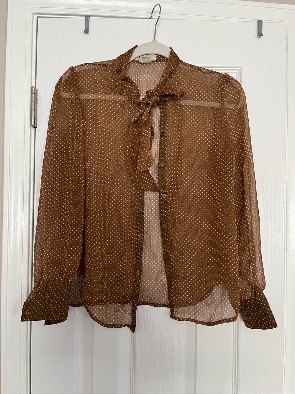 Passport Brown Polka Dot Tie-Neck Blouse